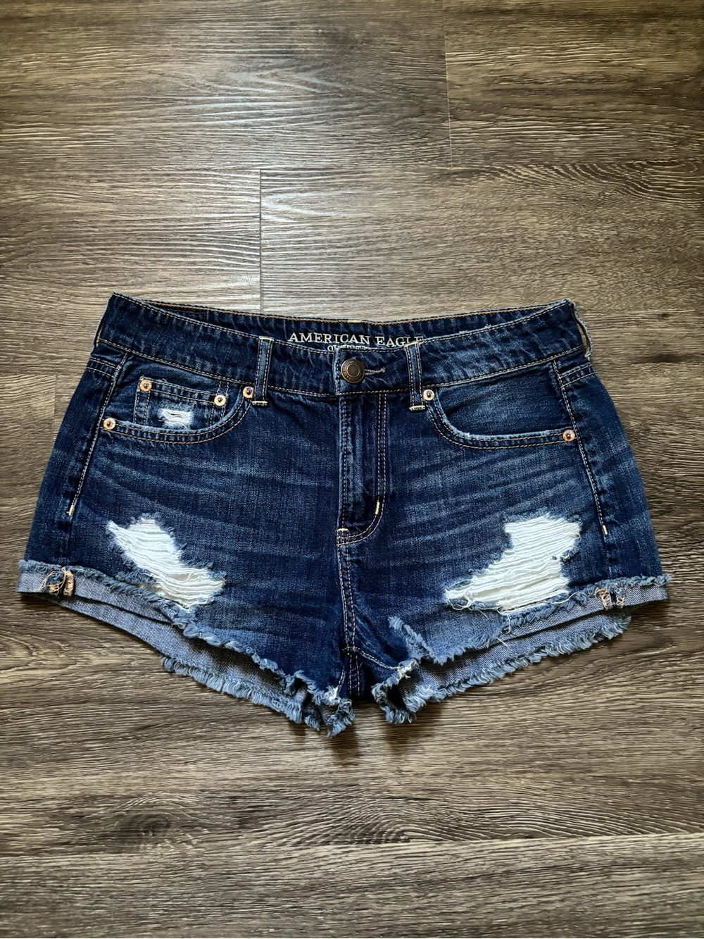 American Eagle Outfitters Distressed Dark Blue Denim Cutoff Shorts